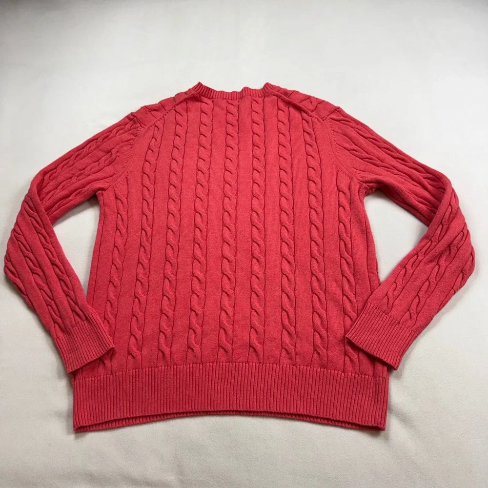 Brooks Brothers Mens Large Coral Pink Cable Knit Cotton Crewneck Sweater 42224